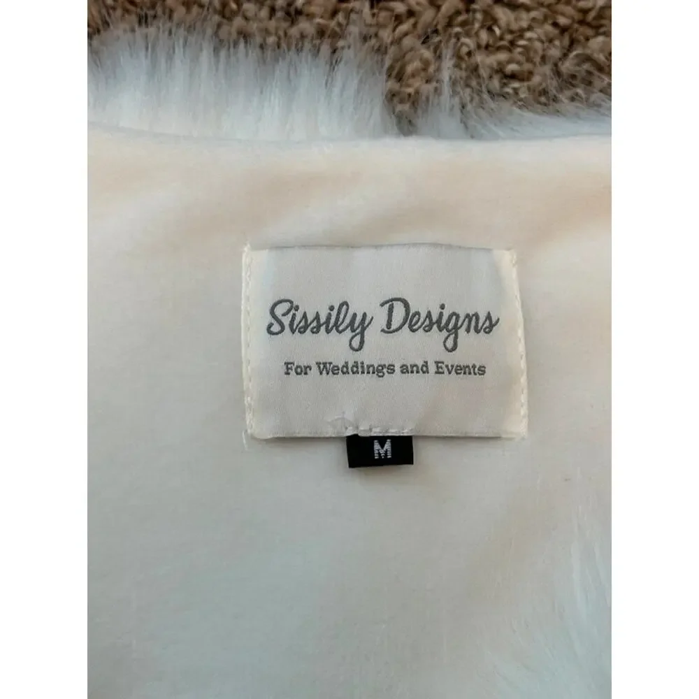 Sissily Designs faux fur shawl, ivory white size medium